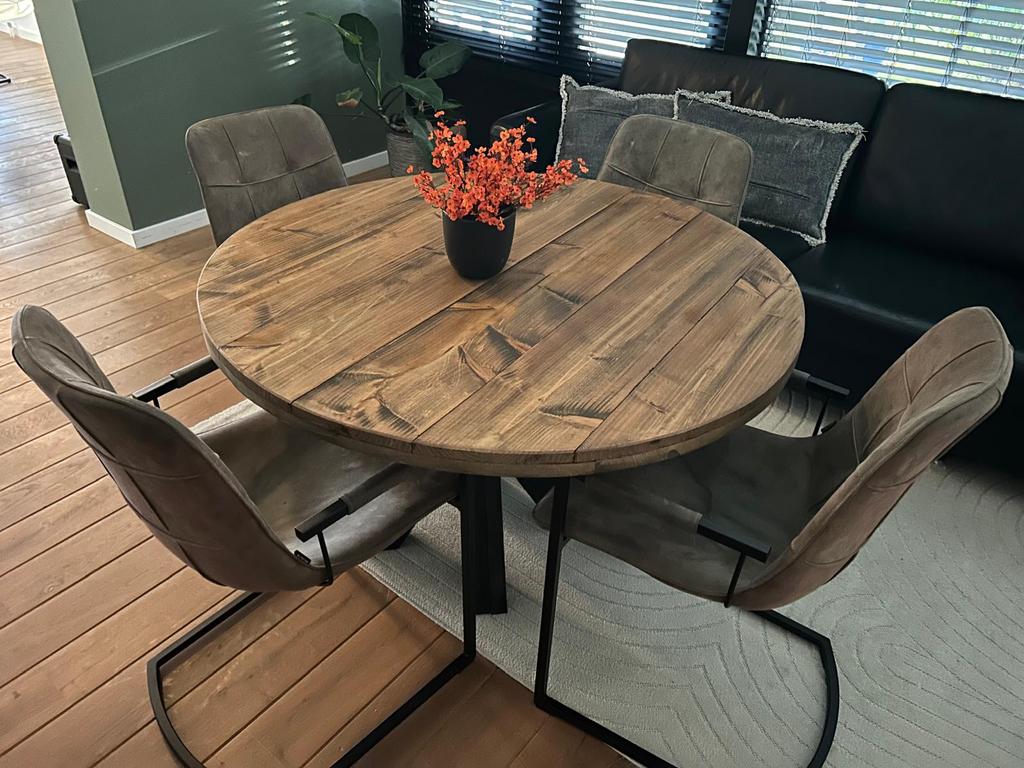 Ronde eettafels van gebeitst steigerhout., Huis en Inrichting, Tafels | Eettafels, 100 tot 150 cm, Rond, Nieuw, 50 tot 100 cm