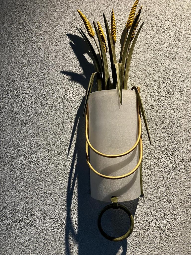 Vintage Wandlamp met Korenaren, Ophalen of Verzenden, Gebruikt, Metaal