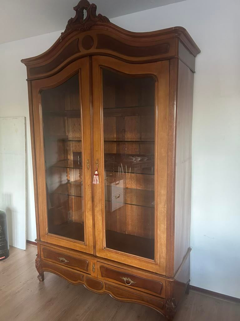 Houten vitrinekast, Ophalen, 200 cm of meer, 50 tot 100 cm, Zo goed als nieuw