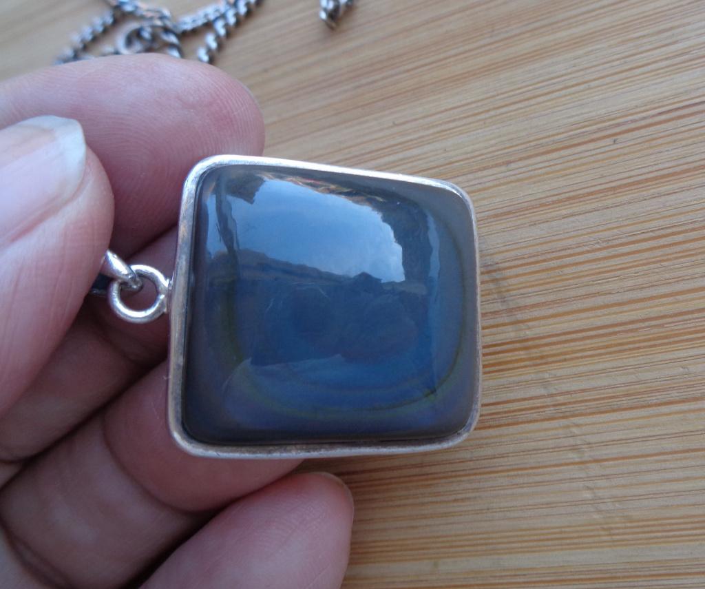 zilveren ketting met hanger regenboog obsidaan [096], Verzenden, Zo goed als nieuw, Met edelsteen, Zilver