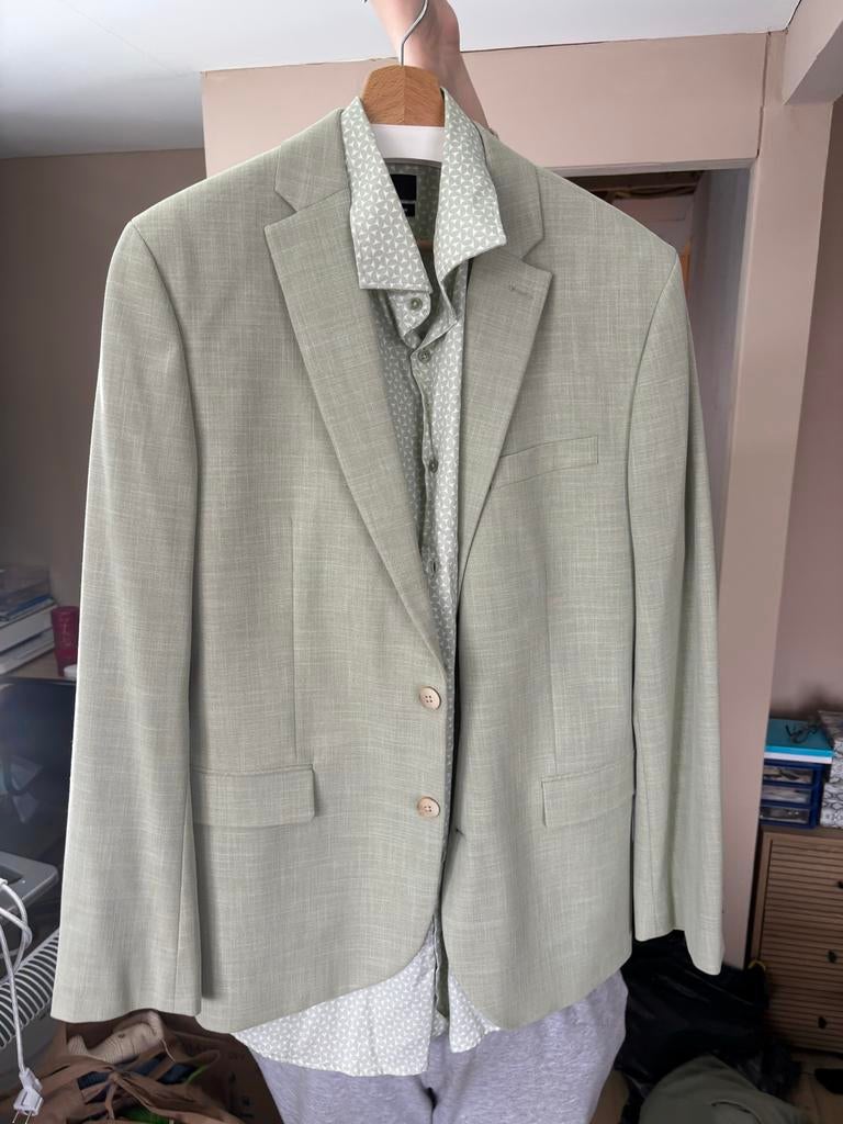 Stijlvol Heren Kostuum - Lichtgroen Colbert met Overhemd, Kleding | Heren, Kostuums en Colberts, Zo goed als nieuw, Maat 48/50 (M)