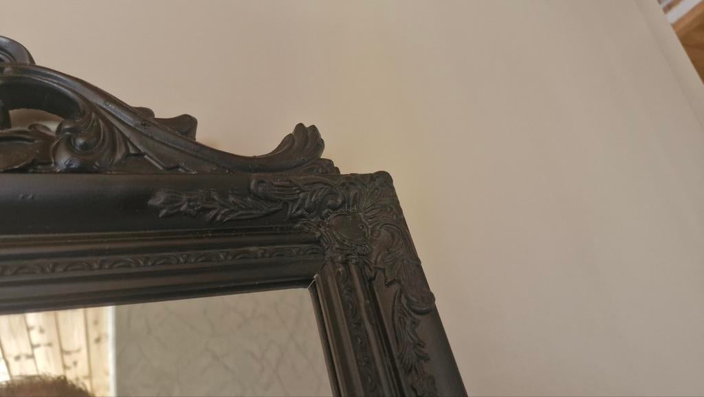 Grote zwarte spiegel met barokke lijst, Ophalen, Gebruikt, 150 tot 200 cm, Rechthoekig