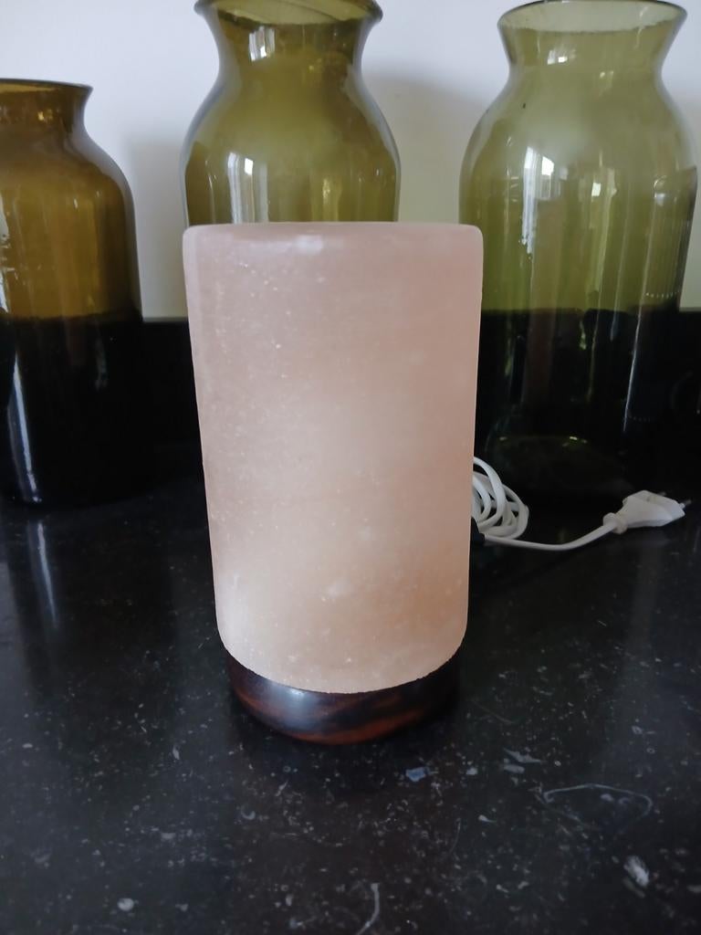 Vintage Scandinavisch design  lamp teak/ dik cilinder glas, Ophalen of Verzenden, Zo goed als nieuw, Glas, Minder dan 50 cm