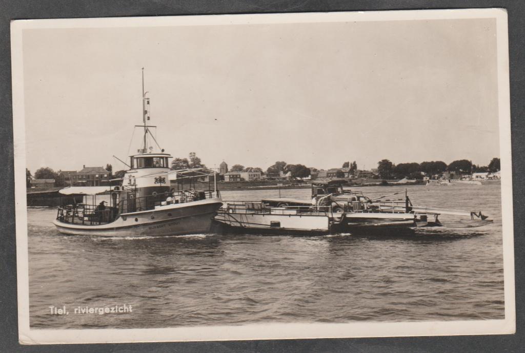 tiel riviergezicht   met veerboot, Verzenden, 1940 tot 1960, Gelopen, Gelderland