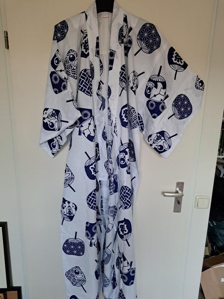 Katoenen Nieuwe Japanse dames kimono s m wit blauw, Ophalen of Verzenden, Nieuw, Blauw, Onder de knie