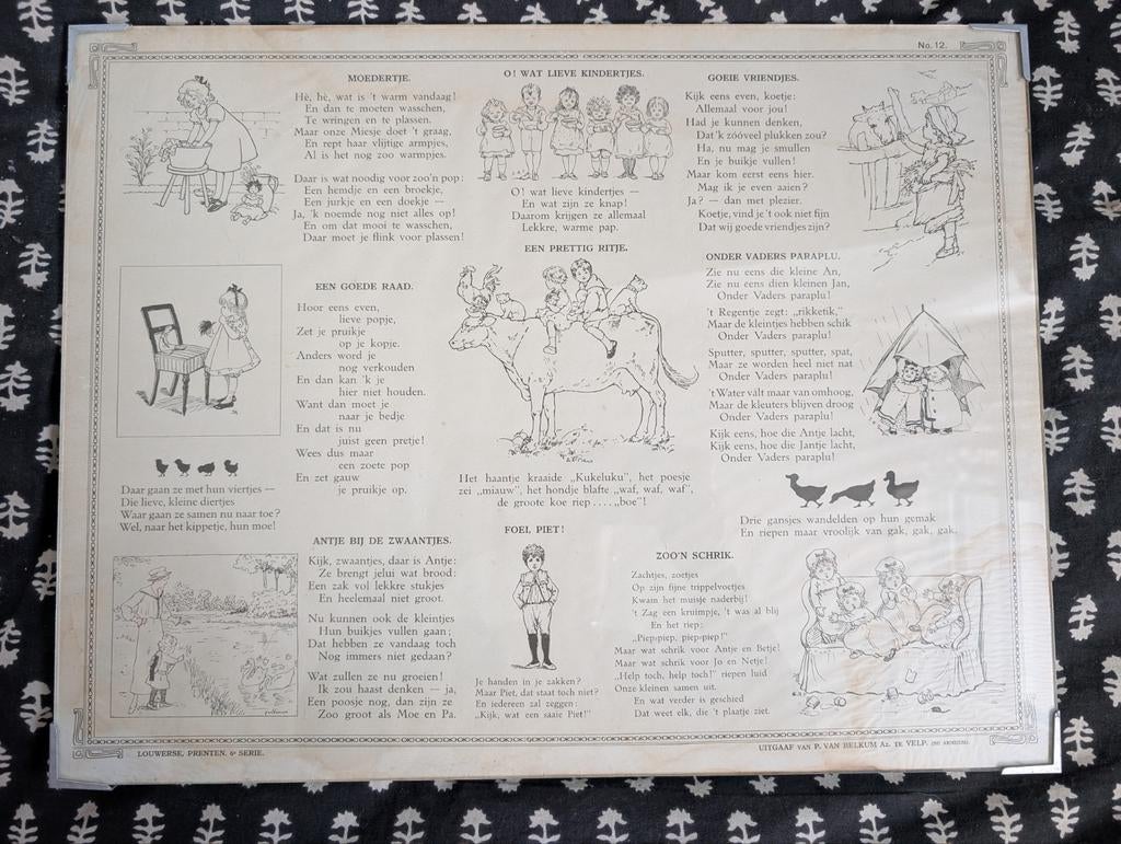 Antieke kinderprenten van Louwerse, 6e serie in mooie lijst., Ophalen of Verzenden