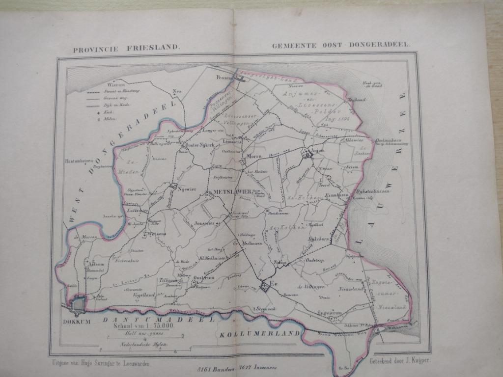 09 Oost Dongeradeel Metslawier Anjum Litho Kuyper 1867, Ophalen of Verzenden