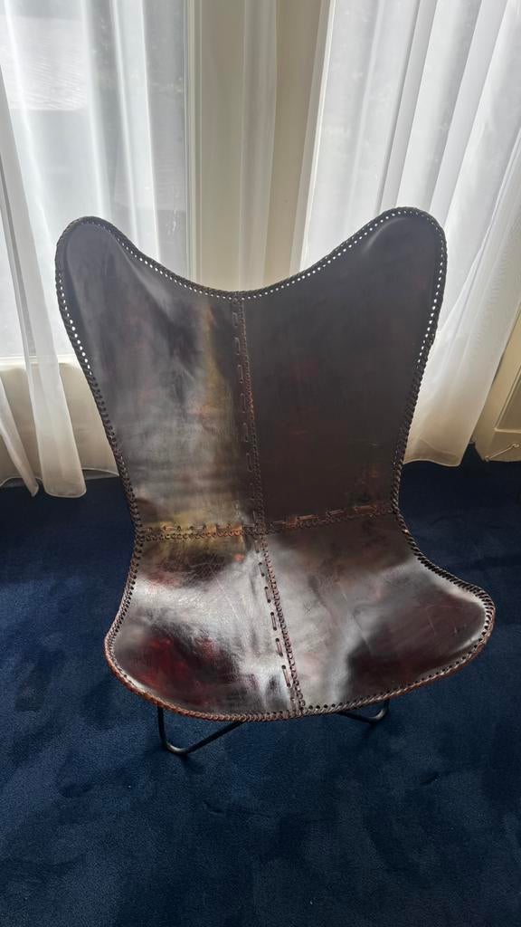 Leren vlinderstoel / butterfly chair koeienleer – nieuwstaat, Ophalen, Zo goed als nieuw, 75 tot 100 cm, Leer