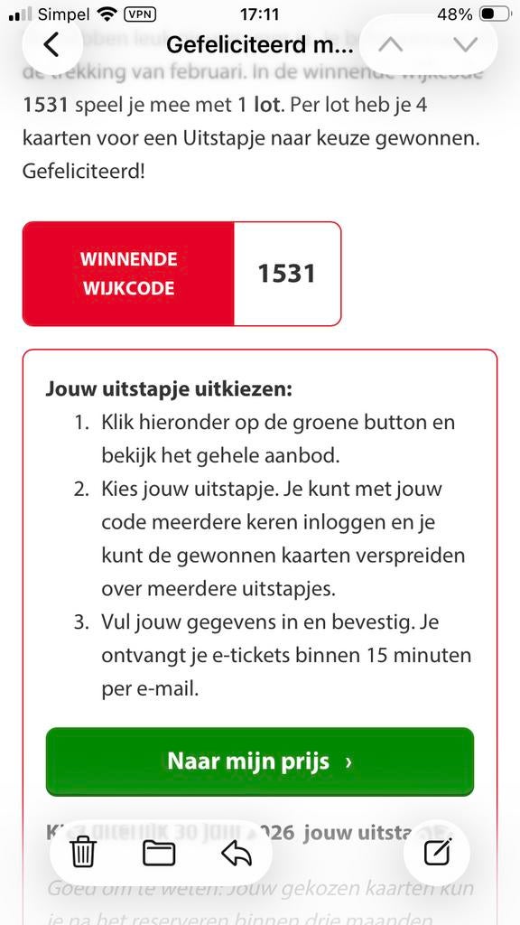 Postcodeloterij uitje 4 personen, Tickets en Kaartjes, Drie personen of meer, Overige soorten