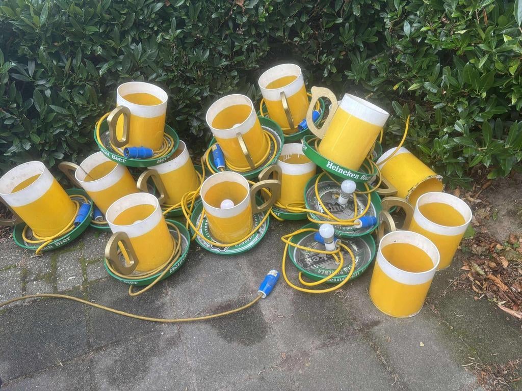 Partij Heineken hanglampen met 16A cce stekkers, Ophalen, Reclame, Bar, Retro, Gebruikt, Minder dan 50 cm