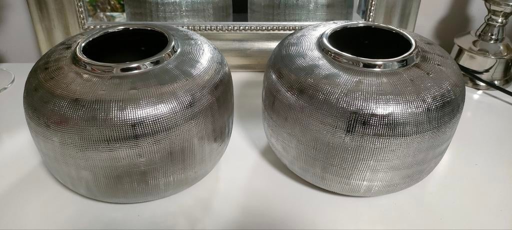 Set van 2 zilverkleurige vazen, PTMD Collection, Huis en Inrichting, Overige materialen, Overige kleuren, Ophalen of Verzenden