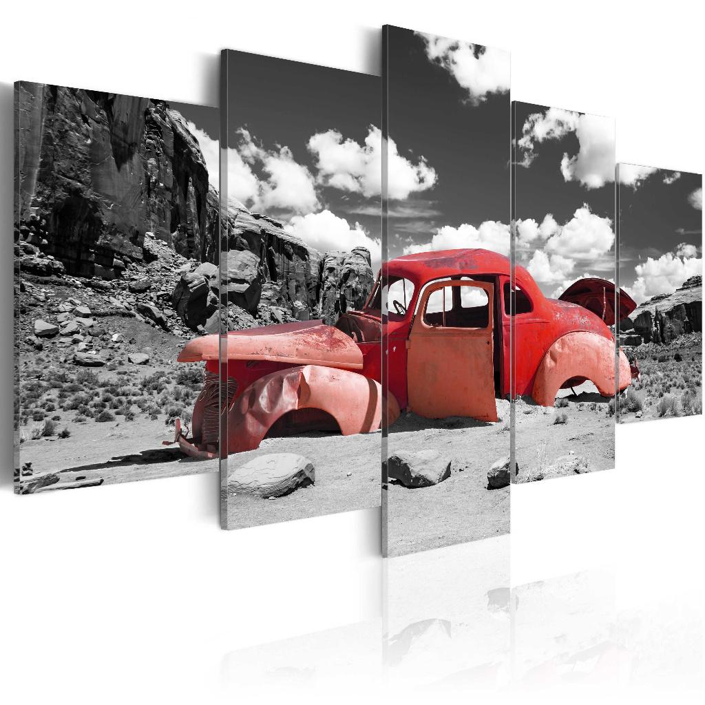867 Rood Oldtimer Auto 5 Luik Canvas Schilderij 200x100cm, Ophalen of Verzenden
