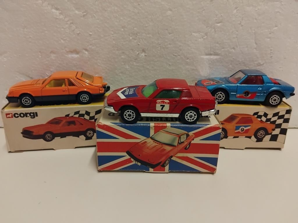 3 stuks Corgi Toys Fiat X1/9 Mustang & Triumph TR7 3INCH, Ophalen of Verzenden, Zo goed als nieuw, Auto