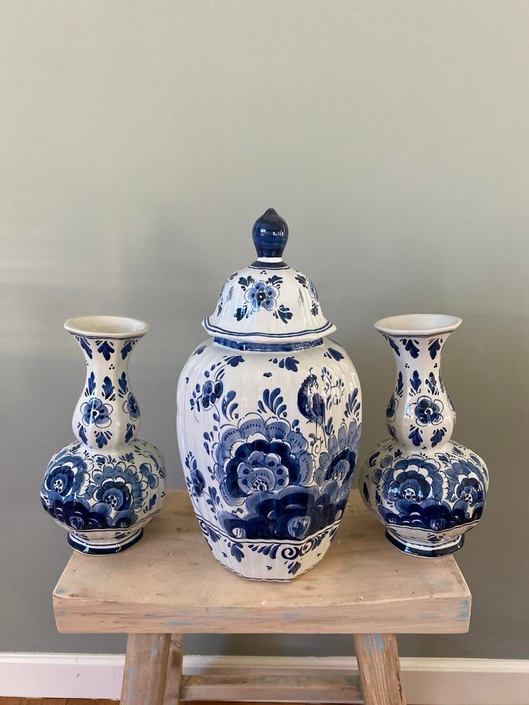 Set van 3 Delfts Blauwe Vazen - Handgeschilderd Holland, Antiek en Kunst, Ophalen of Verzenden