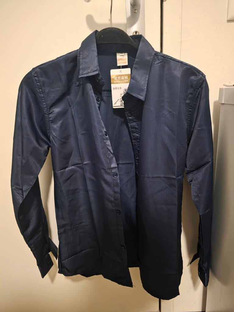 Donkerblauwe blouse met lange mouwen, Ophalen, Nieuw, Blauw