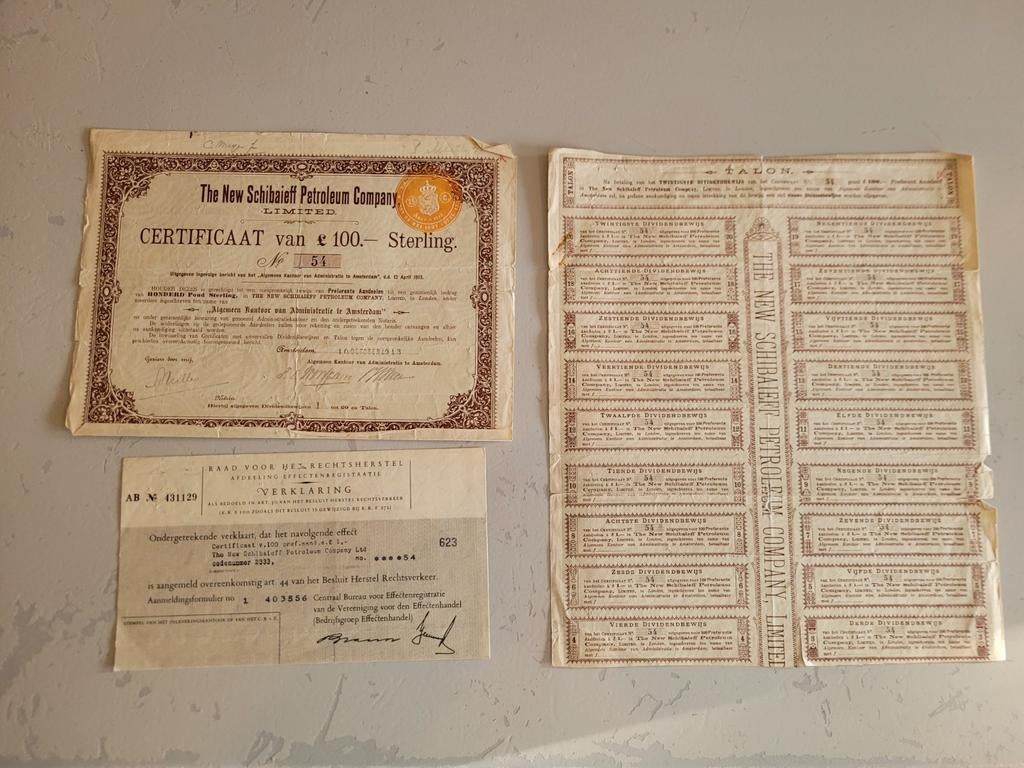Aandeel New Schibaieff Petroleum Company 1913, Ophalen of Verzenden, Voor 1920, Aandeel