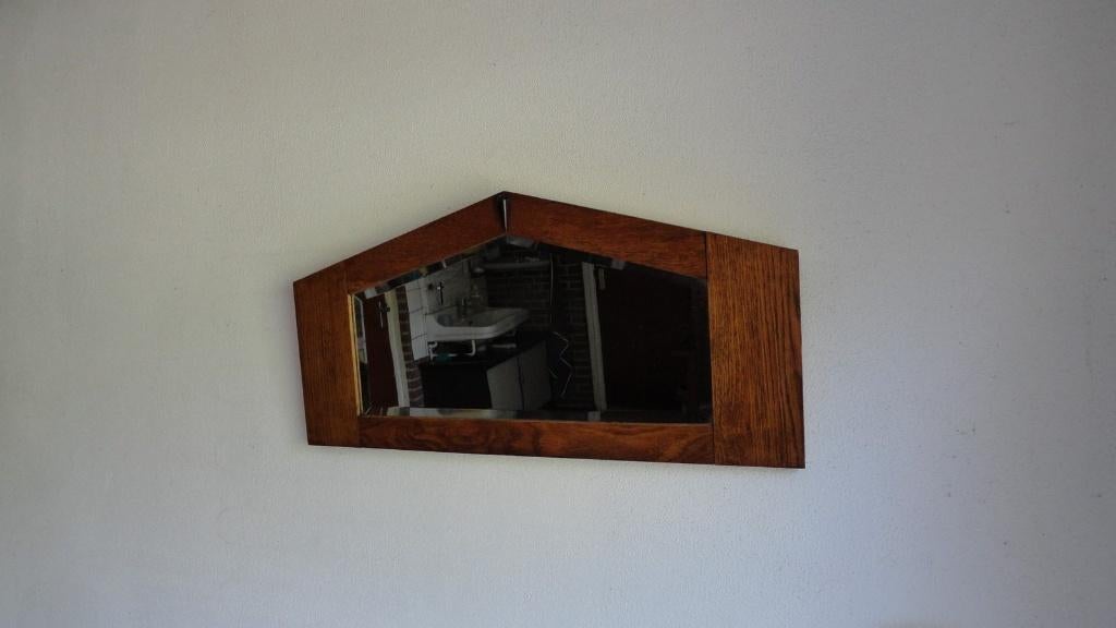 Spiegel, antiek art deco, Amsterdamse school met druppel, Ophalen of Verzenden, Overige vormen, 50 tot 100 cm, Minder dan 100 cm