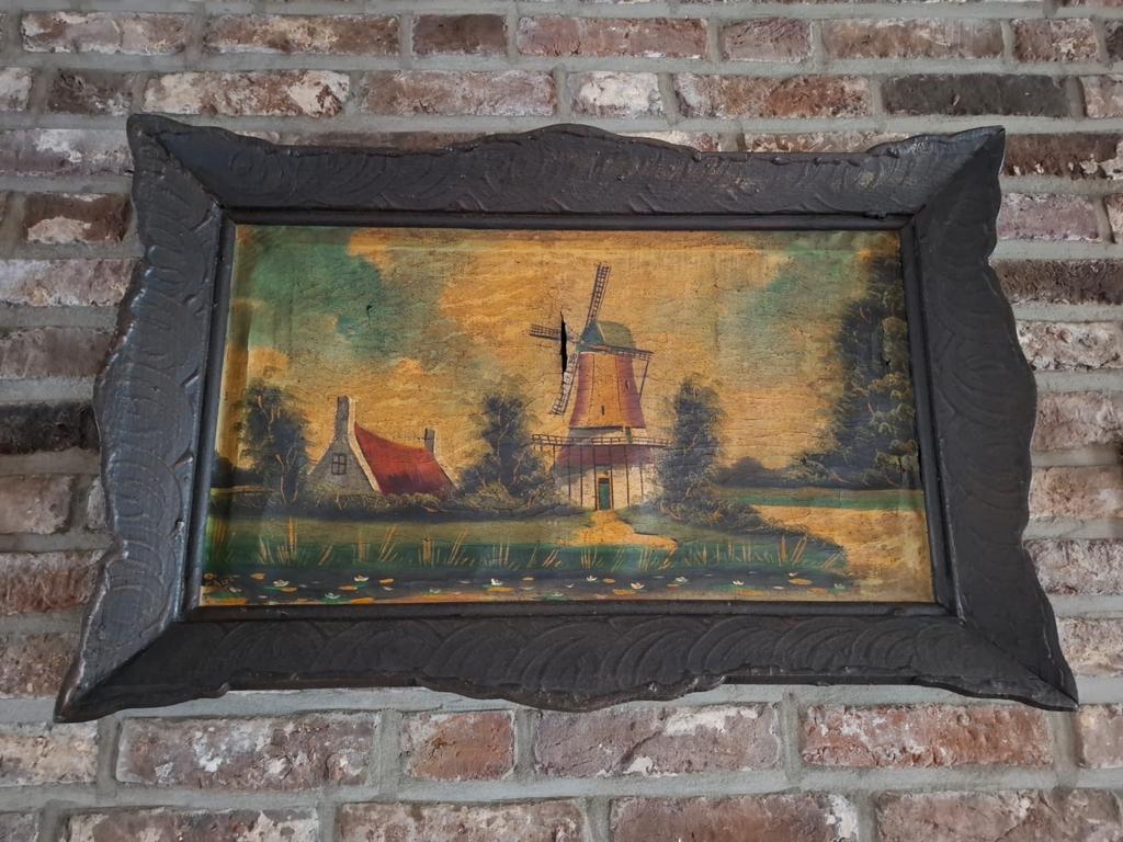Antiek schilderij met molen te koop., Ophalen