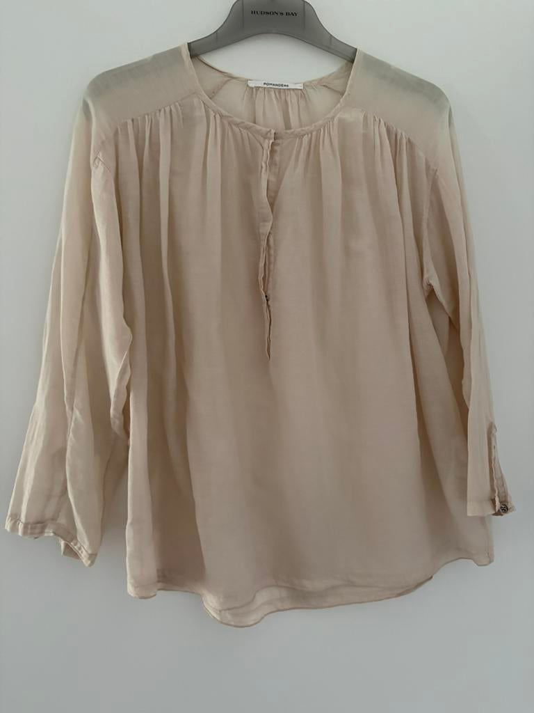 Pomandère Blouse Zijde Katoen Beige Maat 44, Ophalen of Verzenden, Zo goed als nieuw, Maat 38/40 (M), Beige