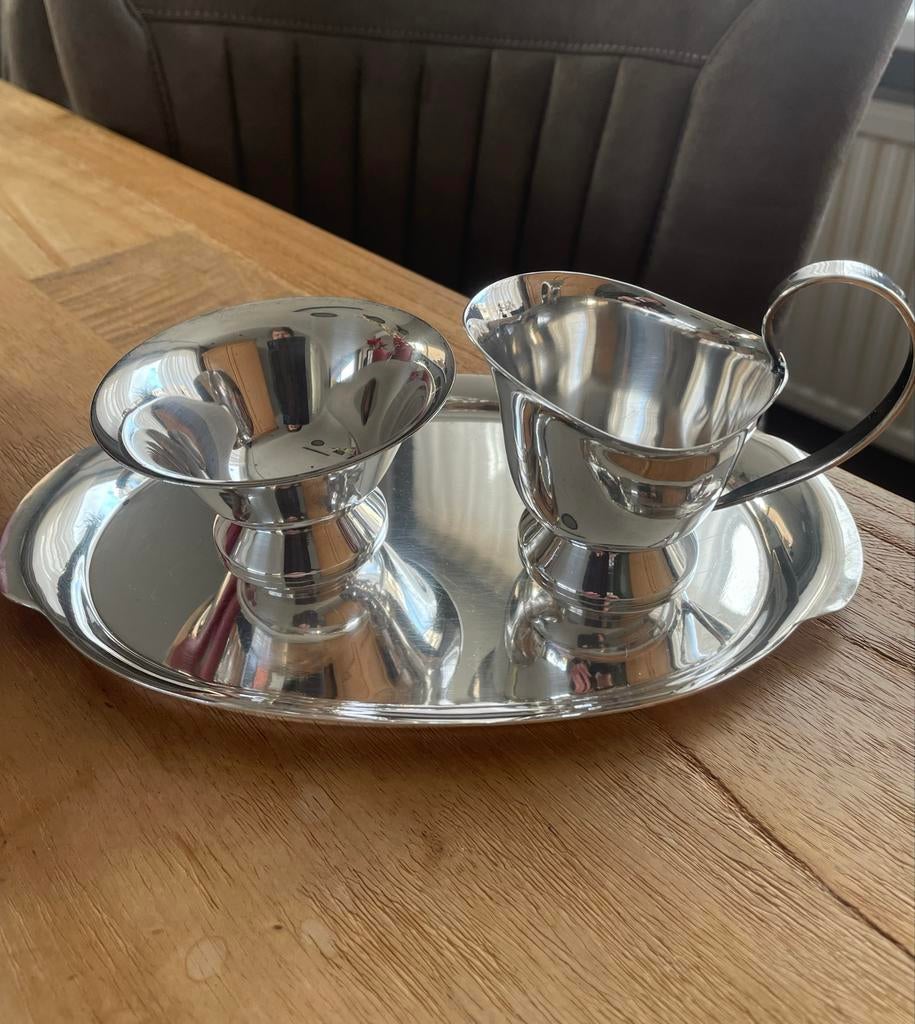 Verzilverd Roomstel Sola 100, Antiek en Kunst, Antiek | Goud en Zilver, Ophalen of Verzenden, Zilver