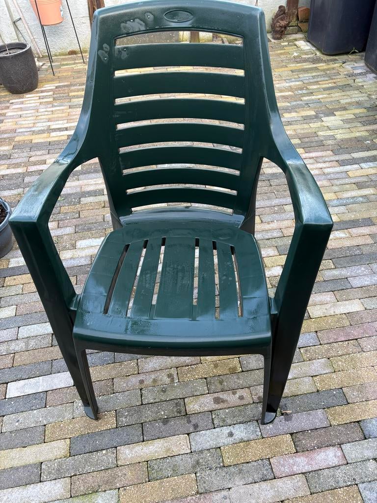 3x Groene Allibert Tuinstoelen - Kunststof, Ophalen of Verzenden, Gebruikt, Kunststof, Stapelbaar