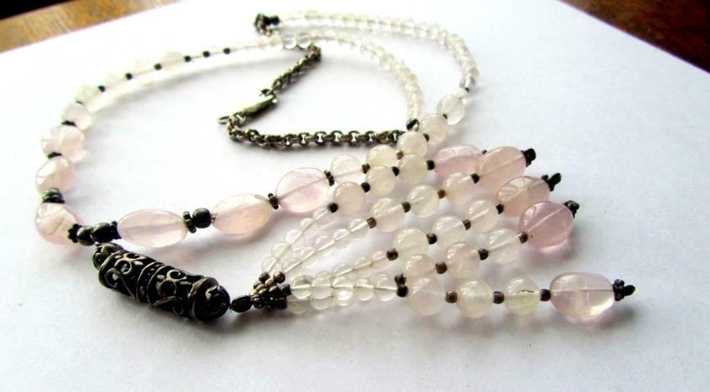 Prachtige 925 zilveren Rozenkwarts met Bergkristal ketting, Sieraden, Tassen en Uiterlijk, Antieke sieraden, Verzenden, Zilver