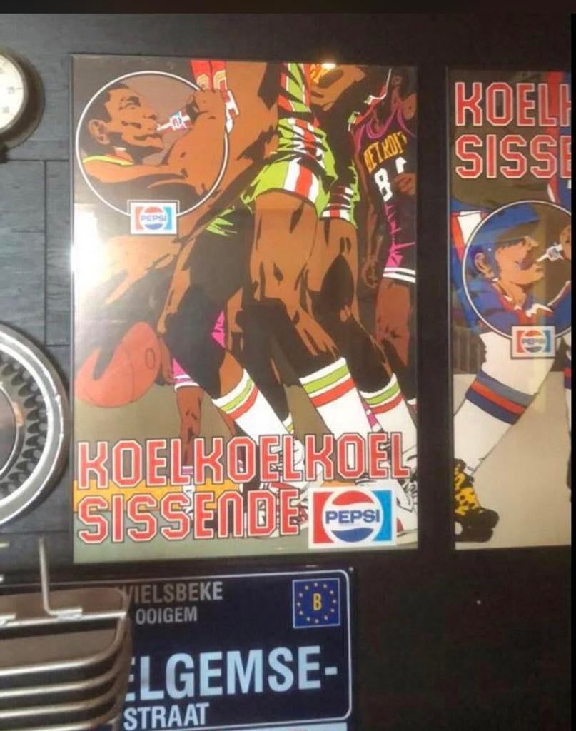 VINTAGE RECLAME POSTER VAN PEPSI INGELIJST, Ophalen, Gebruikt, A1 t/m A3