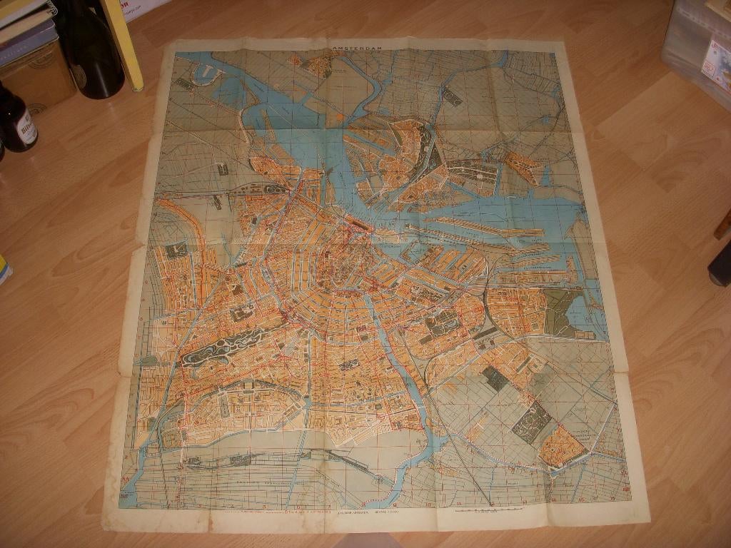 Plattegrond/wandkaart van Amsterdam uit 1929, J. Vlieger, Gelezen, Ophalen of Verzenden, 1800 tot 2000, Nederland