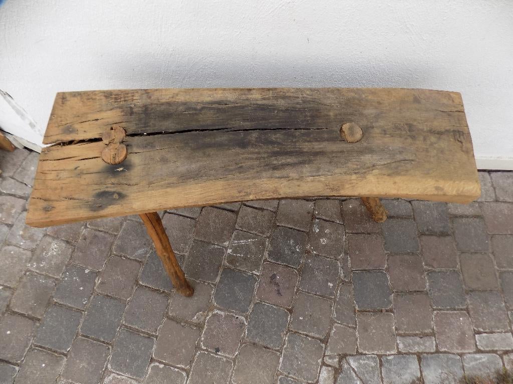 Vintage Tafel Wabi sabi bijzettafel zwaar massief hout, Huis en Inrichting, Tafels | Bijzettafels, Gebruikt, Rechthoekig, 60 cm of meer
