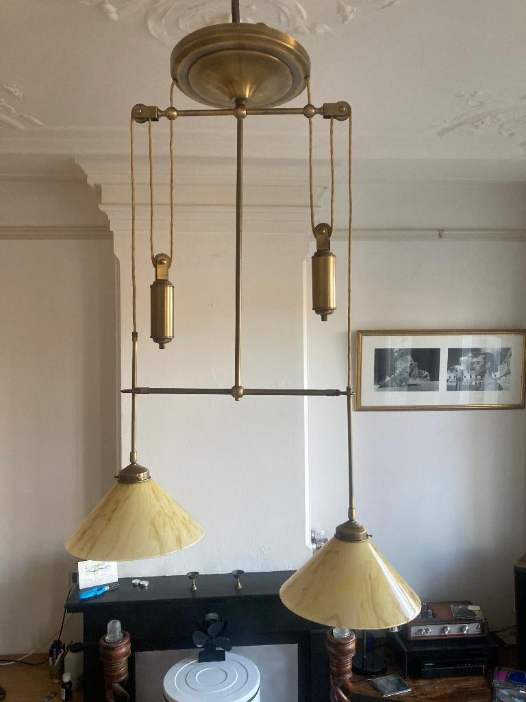 hanglamp met dubbele katrol, Huis en Inrichting, Lampen | Hanglampen, Ophalen, Glas, Minder dan 50 cm