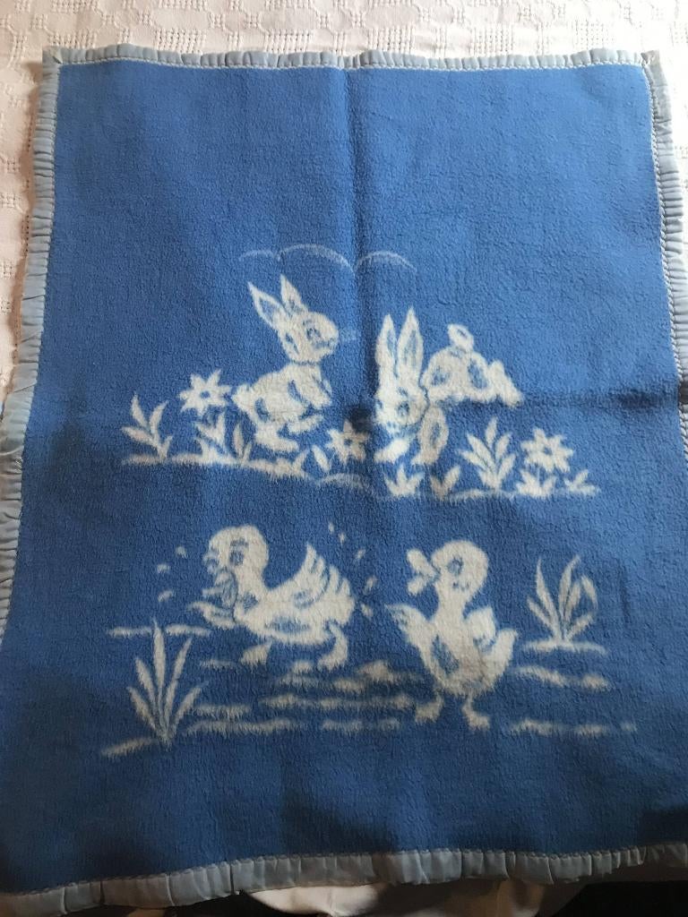 Retro babydeken in blauw 90x75, Ophalen of Verzenden, Minder dan 70 cm, Deken