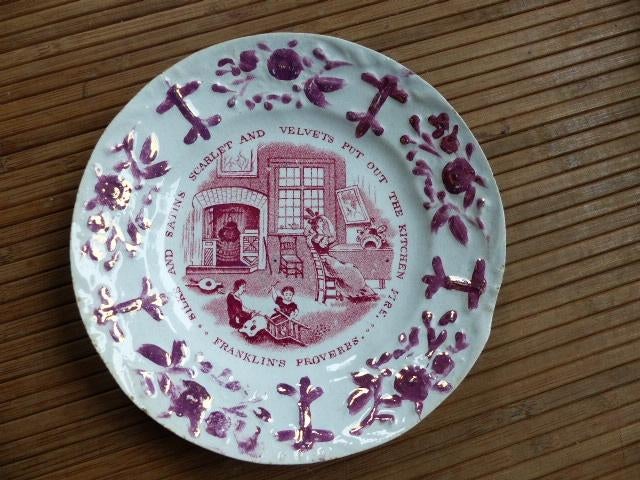 3 antieke Engelse schotels borden Franklin's proverbs ca1830, Ophalen of Verzenden, Zo goed als nieuw, Porselein, Kop en/of schotel