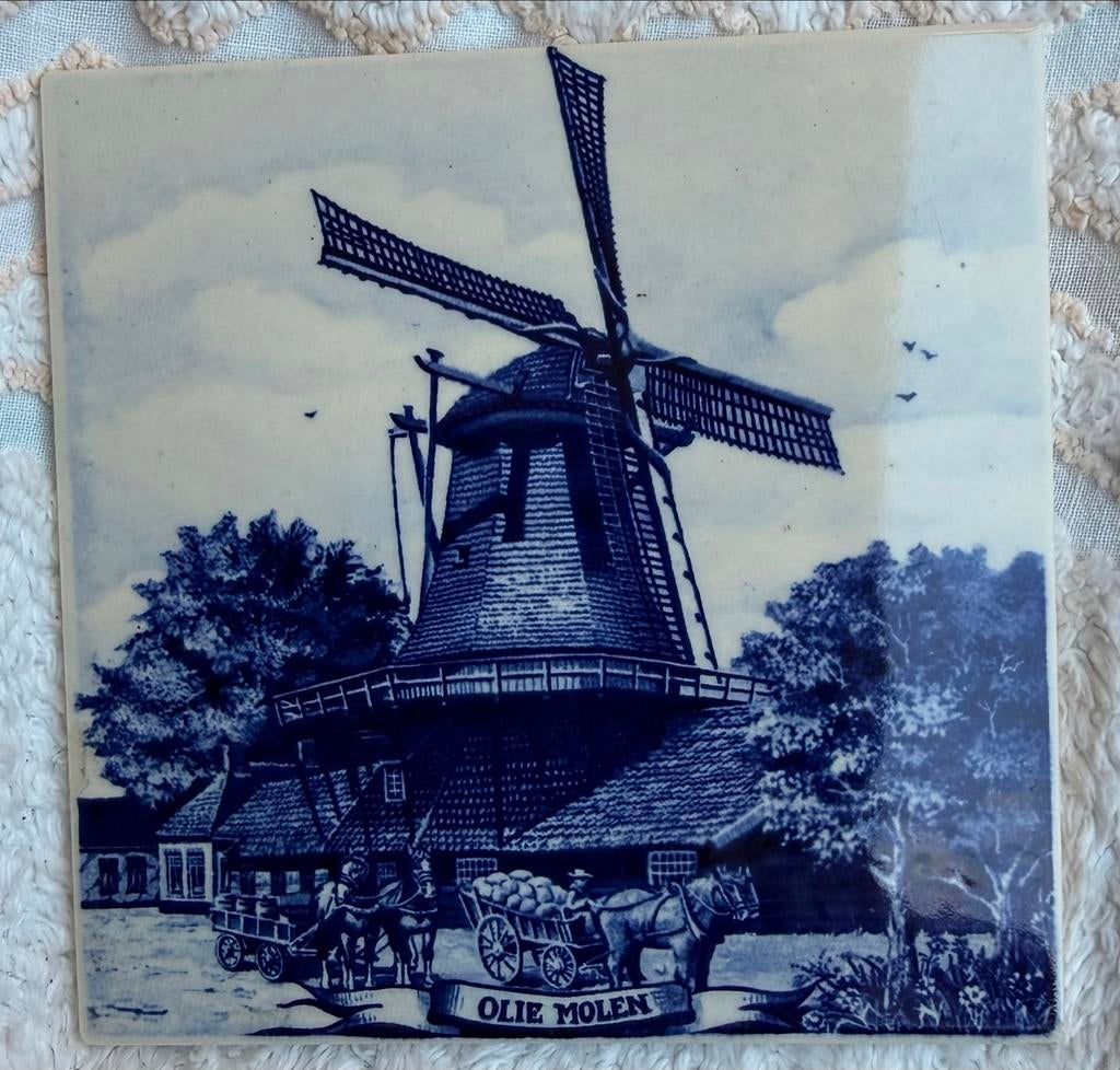 Antieke Delfts blauwe wandtegel met molen, Antiek en Kunst, Ophalen of Verzenden