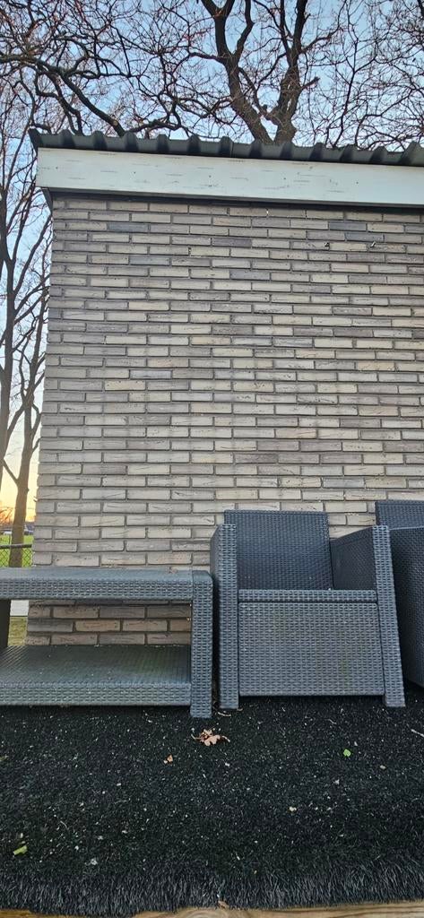 Moderne kunsthars houdende steenstrips - Grijs/Bruin +- 45m3, Gebruikt, Bakstenen, Onbekend, Ophalen of Verzenden