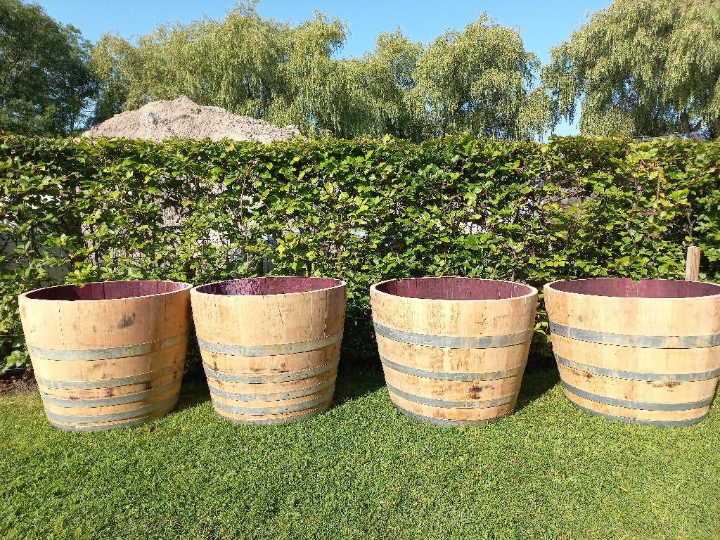 Eikenhouten Wijnvat Bloembak Sigaarmodel 137,5L en 150L, Tuin en Terras, Bloembakken en Plantenbakken, Nieuw, Hout, Balkon, Tuin