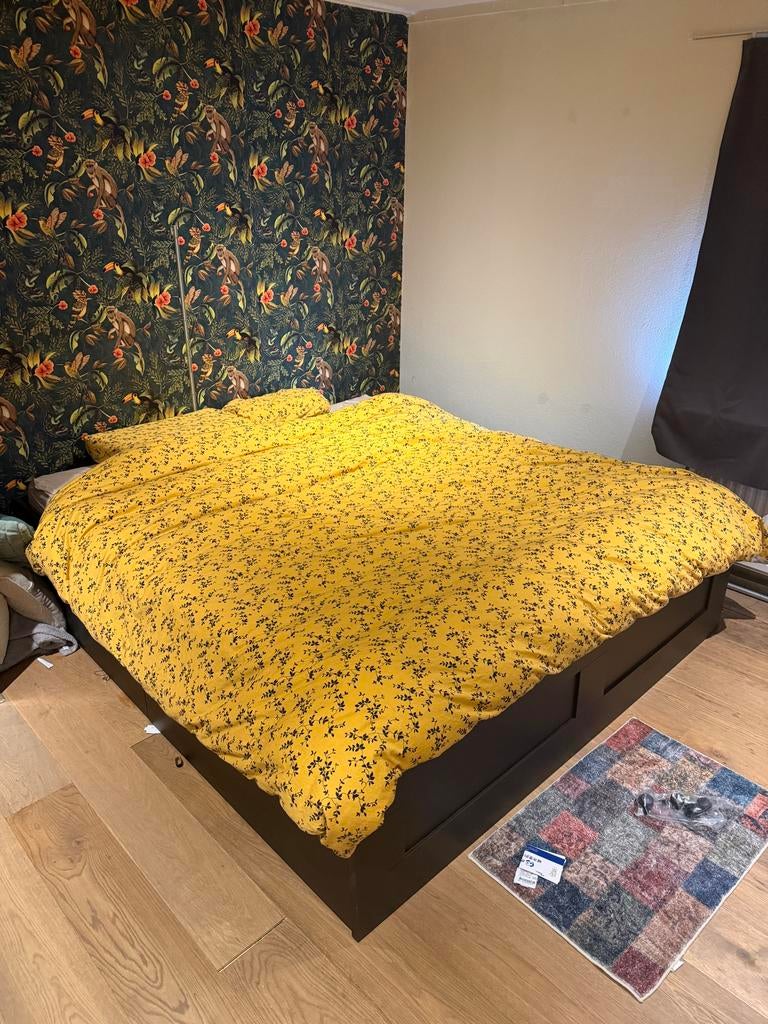 IKEA BRIMNES bed 180x200 cm met lattenbodem, Gebruikt, Zwart, Tweepersoons, Ophalen of Verzenden
