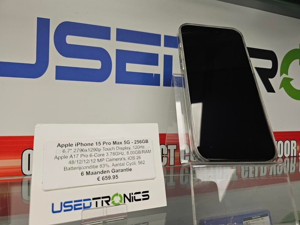 Apple iPhone 15 Pro Max 256 GB - Zo goed als nieuw, 256 GB, Zwart, IPhone 15 Pro Max, Ophalen of Verzenden