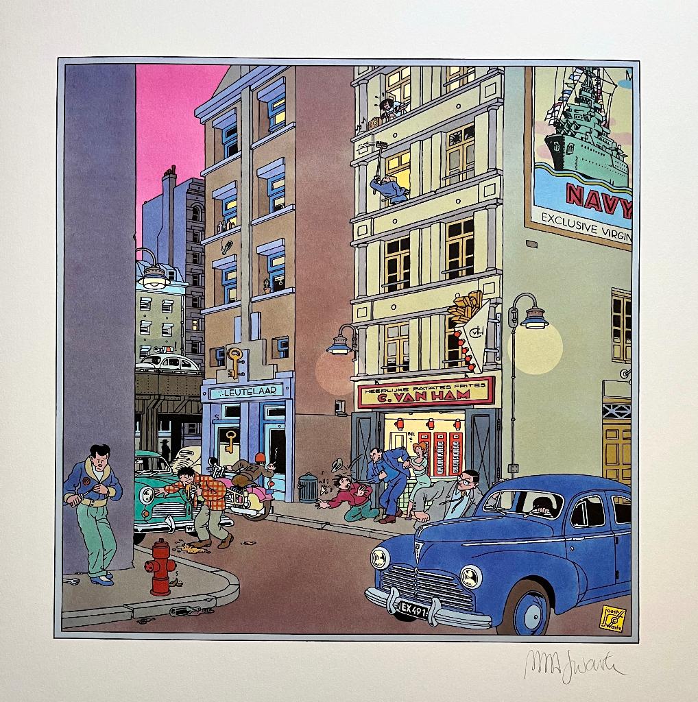 Joost Swarte zeefdruk 'Ochtendschemer' gesigneerd 1982, Antiek en Kunst, Kunst | Litho's en Zeefdrukken, Ophalen of Verzenden