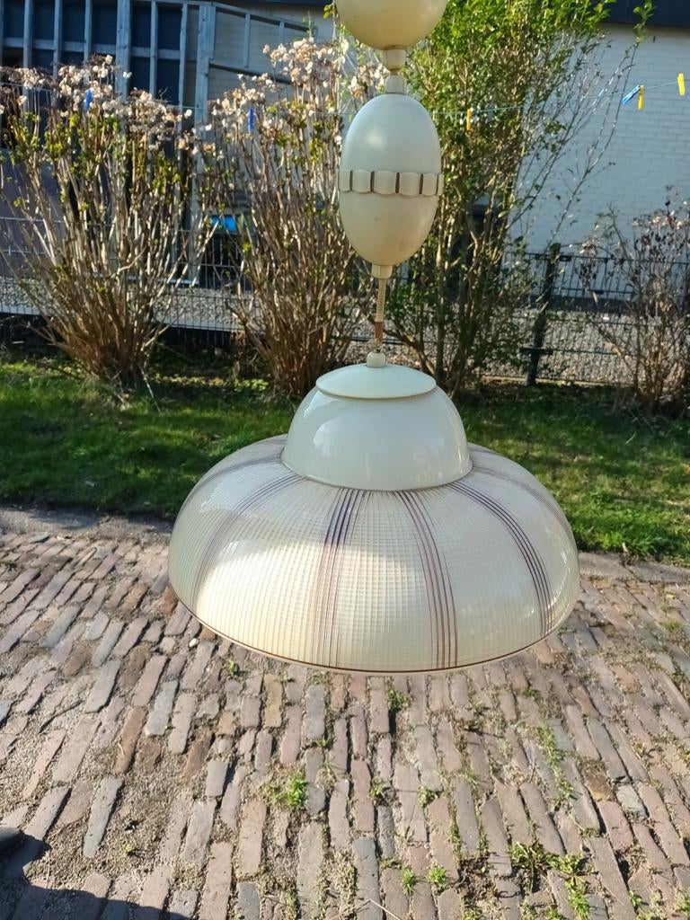 Unieke Vintage opaline glazen hanglamp jaren 50, Huis en Inrichting, Lampen | Hanglampen, Ophalen of Verzenden, Minder dan 50 cm