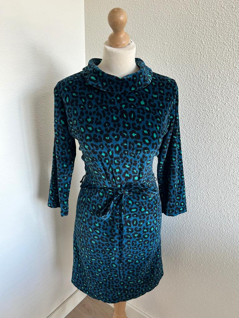 King Louie maat L blauwe panter velvet Dita dress 2541, Blauw, Maat 42/44 (L), Ophalen of Verzenden, Zo goed als nieuw