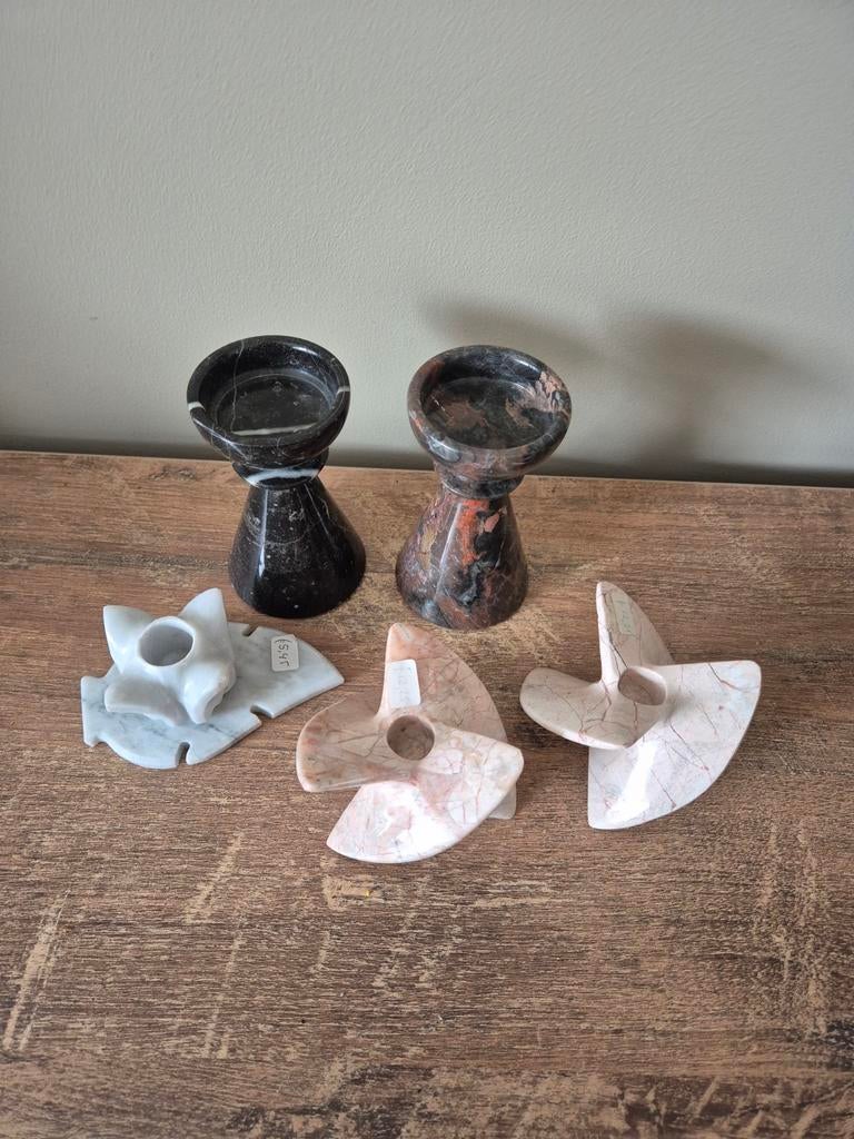 Marmeren Kaarsenstandaards - Divers Design, Overige materialen, Gebruikt, Bruin, Ophalen of Verzenden