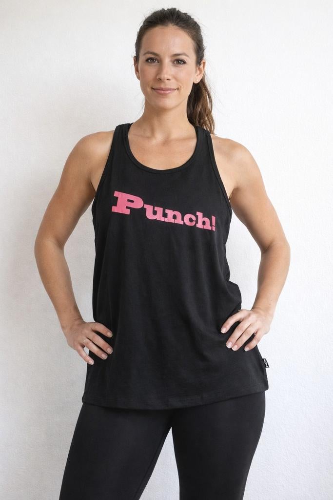 Stoere zwarte tanktop Joya 'Punch!' opdruk - Maat XS, Onbekend, Zwart, Nieuw, Ophalen of Verzenden