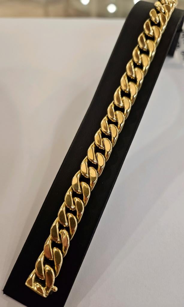 14 karaats gouden gourmet / cuban schakel armband geelgoud, Ophalen of Verzenden, Gebruikt, Goud, Goud