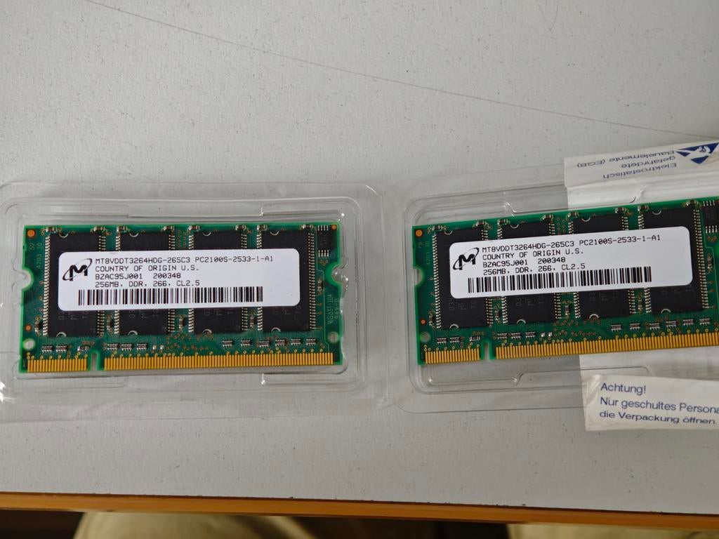 2x 256MB DDR PC2100S Laptop Geheugenbankjes, Computers en Software, RAM geheugen, Ophalen of Verzenden, DDR, Laptop, Gebruikt