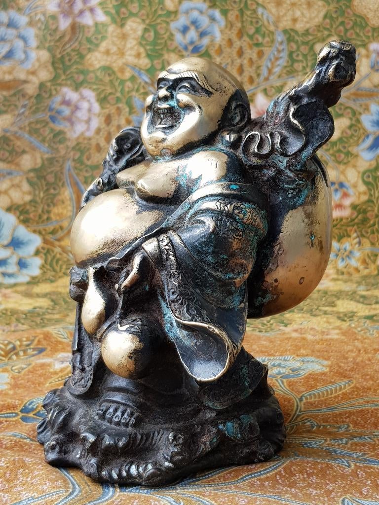 Prachtig zwaar antiek Chinees brons beeld van Boeddha 15,8., Ophalen of Verzenden