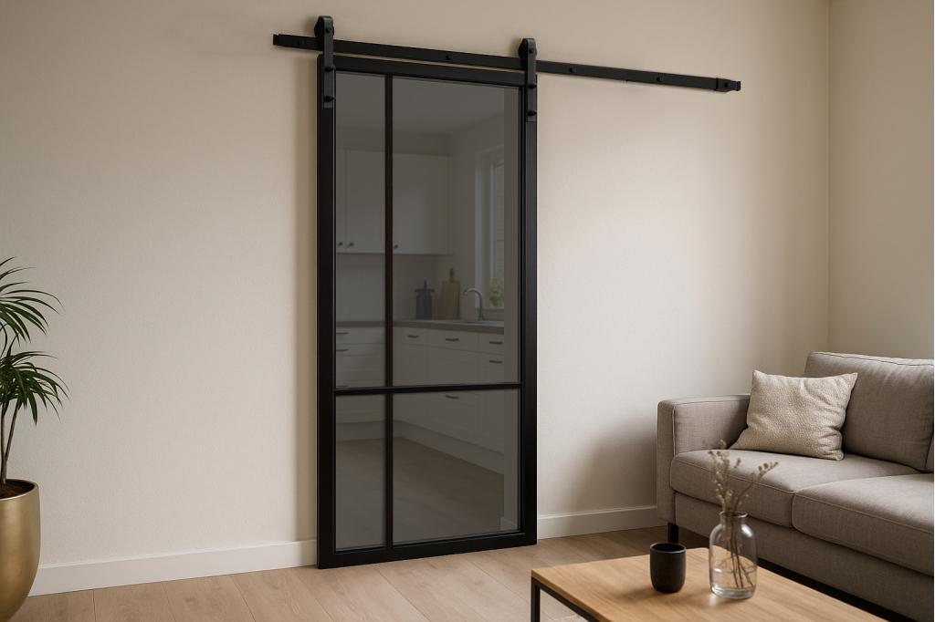 Staal look deuren met rookglas | Getint glas | Op voorraad, 80 tot 100 cm, 215 cm of meer, Binnendeur, Niet ingevuld