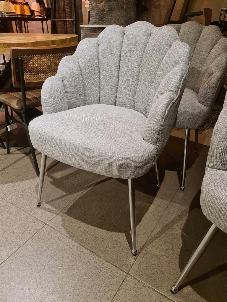 Nieuwe luxe eetkamerstoel schelp model grijs zilver poot €75, Ophalen, Industrieel landelijk barok brocante koloniaal boheems vintage