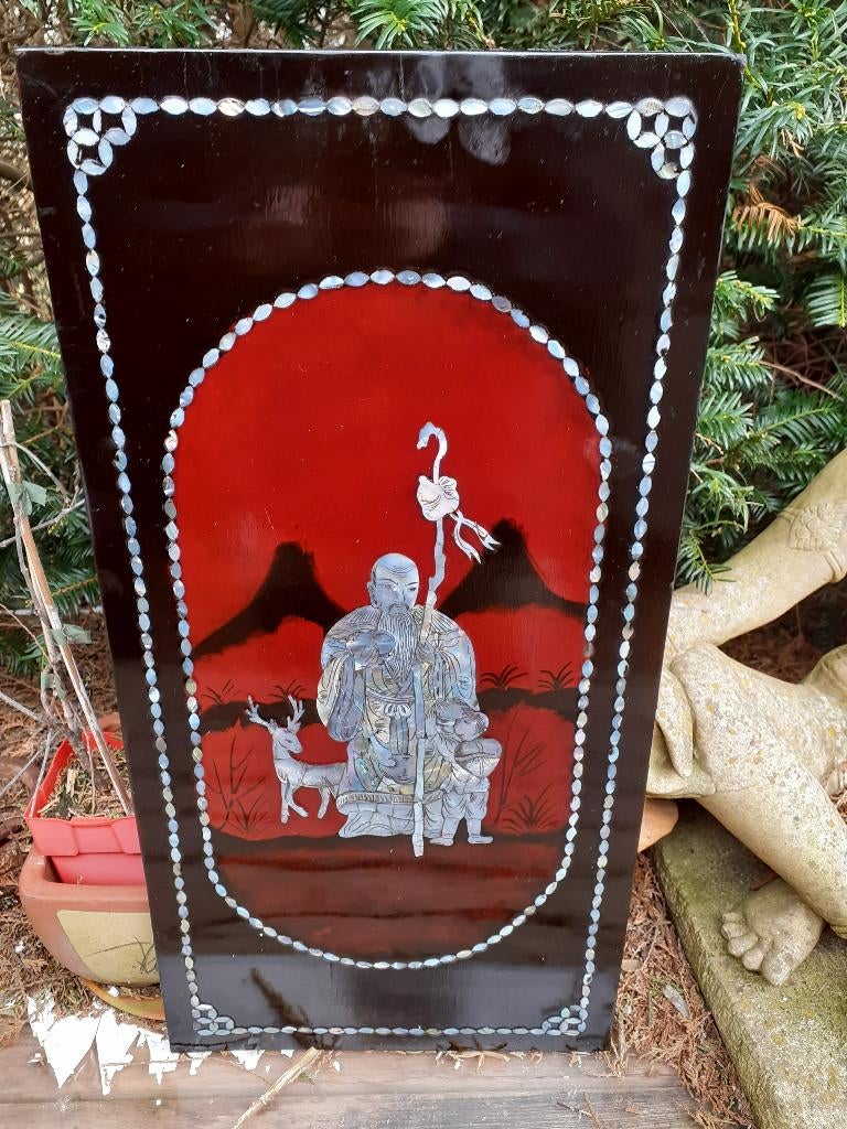 Houten Paneel ingelegd met Parelmoer, Ophalen of Verzenden