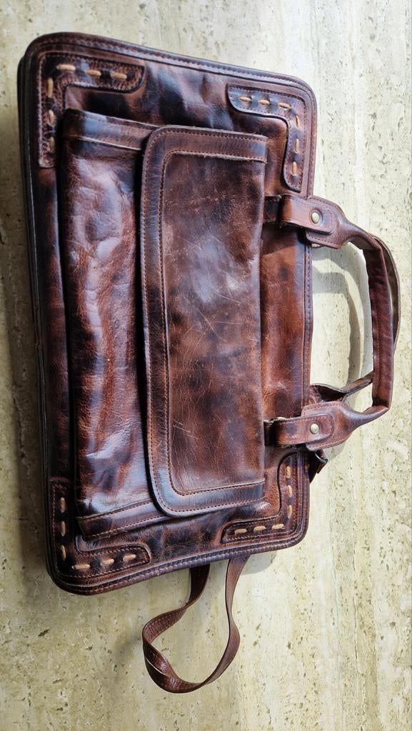 Aparte mooie leren hand/schouder tas man/vrouw, Ophalen of Verzenden, Bruin, Handtas