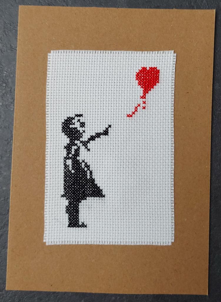 kaart met geborduurde "balloon girl" van Banksy (1908), Ophalen of Verzenden, Nieuw, Overige thema's